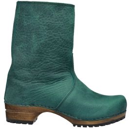 Green sales leather clogs