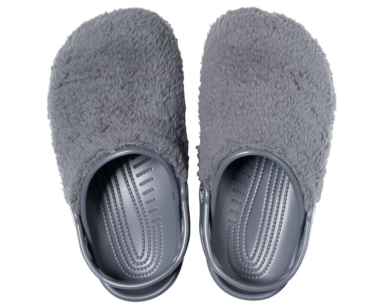 White crocs with gray fuzz hotsell